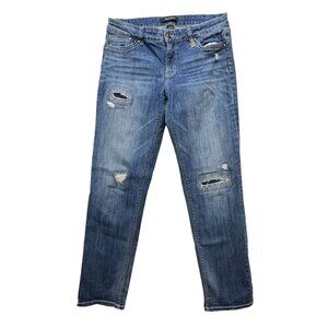 White House Black Market Womens Straight Crop Distressed Jeans Size 6 Blue Denim